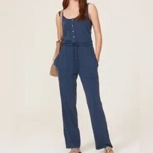Faherty Jumpsuit Blue Terra Sleeveless Pockets Drawstring Organic - MEDIUM